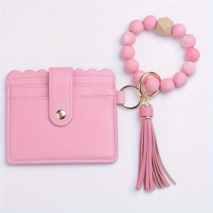 Rynx | Vibrant Leopard Print PU Tassel Wallet Keychain – Silicone Beaded Accessory with Detachable Camping Bag Clip, Stylish and Compact Travel Companion