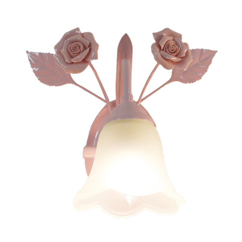Rynx | Ivory Glass Flower Wall Lamp Country 1 Main Living Room Wall Lighting Fixture in White/Pink/Blue