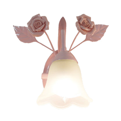 Rynx | Ivory Glass Flower Wall Lamp Country 1 Main Living Room Wall Lighting Fixture in White/Pink/Blue