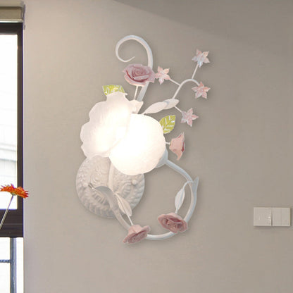 Rynx | Traditionalism Flower Pattern Wall-Mounted Lamp 1 Main Tap White Glass Wall Lamp for Bedroom, Left/Right