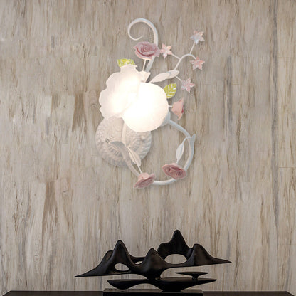 Rynx | Traditionalism Flower Pattern Wall-Mounted Lamp 1 Main Tap White Glass Wall Lamp for Bedroom, Left/Right