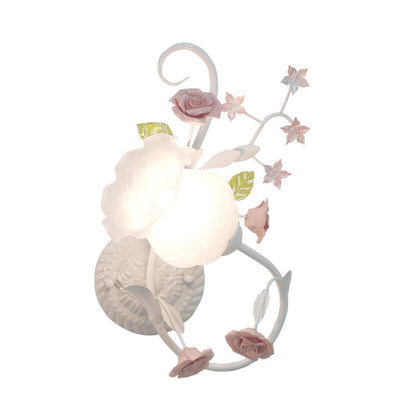 Rynx | Traditionalism Flower Pattern Wall-Mounted Lamp 1 Main Tap White Glass Wall Lamp for Bedroom, Left/Right