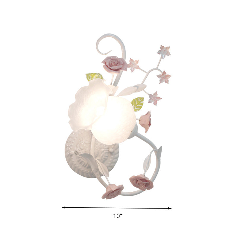 Rynx | Traditionalism Flower Pattern Wall-Mounted Lamp 1 Main Tap White Glass Wall Lamp for Bedroom, Left/Right