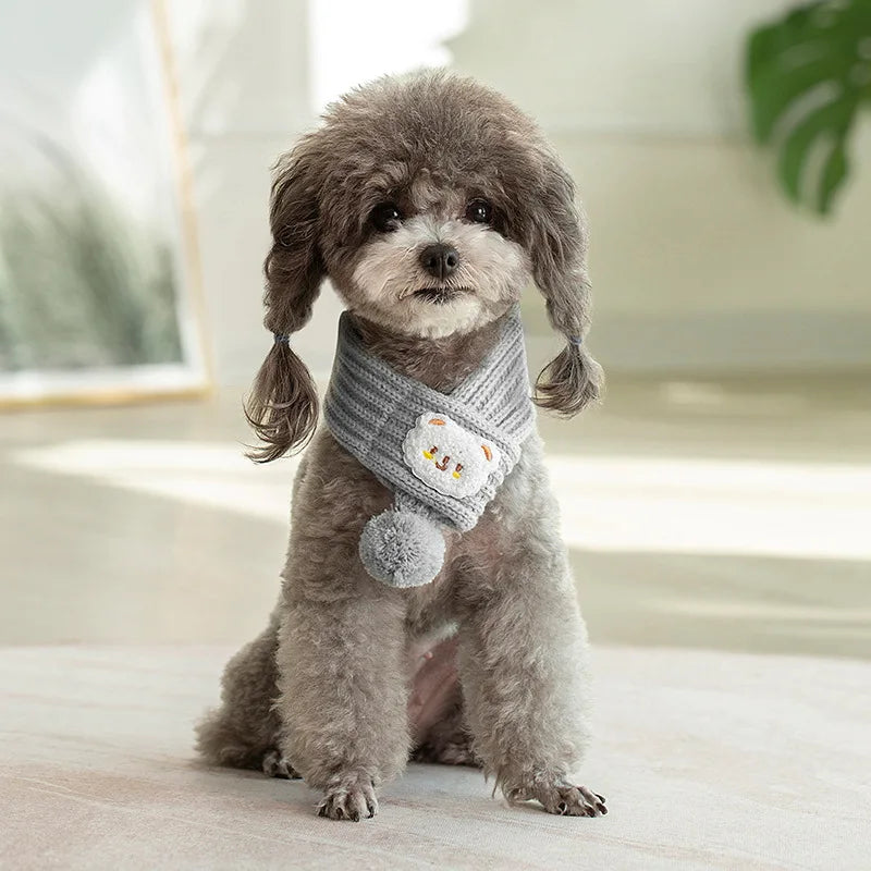 Rynx | Dog Knitted Scarf with Fuzzy Pompom - Winter Neck Warmer Bandana for Pets