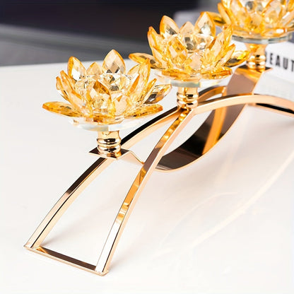 Rynx | 3-Armed Crystal Lotus Candle Holder - Elegant Table Decoration