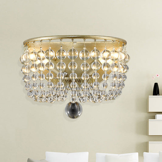Rynx | 2 Lights Crystal Wall Lamp Traditionalist Gold Bead Living Room Wall Mounted Light