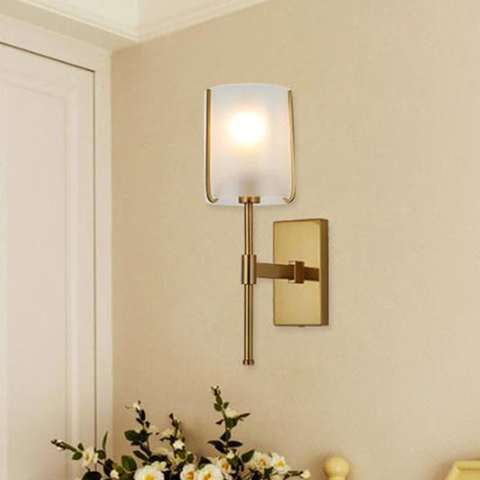 Rynx | 1-Head Metal Wall Light Traditional Gold Straight Arm Bedroom LED Wall Mount Light with Frosted Glass Shade