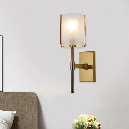Rynx | 1-Head Metal Wall Light Traditional Gold Straight Arm Bedroom LED Wall Mount Light with Frosted Glass Shade