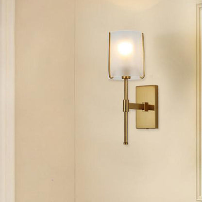 Rynx | 1-Head Metal Wall Light Traditional Gold Straight Arm Bedroom LED Wall Mount Light with Frosted Glass Shade