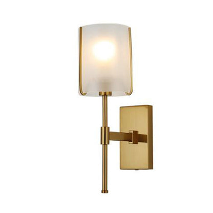 Rynx | 1-Head Metal Wall Light Traditional Gold Straight Arm Bedroom LED Wall Mount Light with Frosted Glass Shade