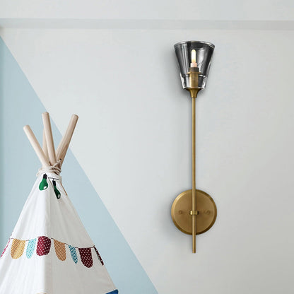 Rynx | Cone-Shaped Bathroom Wall Light Retro Clear Glass 1/2 Light Black/Brass LED Wall Mount Lighting