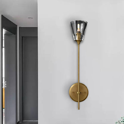 Rynx | Cone-Shaped Bathroom Wall Light Retro Clear Glass 1/2 Light Black/Brass LED Wall Mount Lighting
