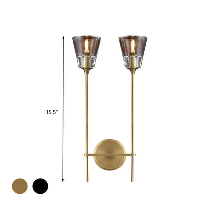 Rynx | Cone-Shaped Bathroom Wall Light Retro Clear Glass 1/2 Light Black/Brass LED Wall Mount Lighting