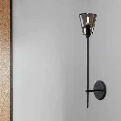 Rynx | Cone-Shaped Bathroom Wall Light Retro Clear Glass 1/2 Light Black/Brass LED Wall Mount Lighting