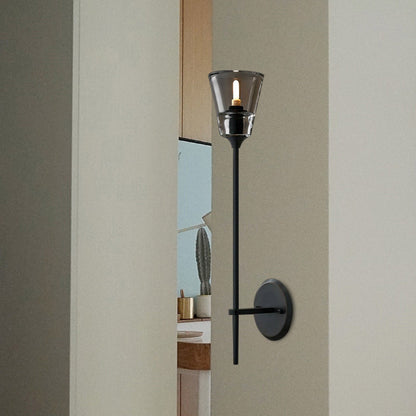 Rynx | Cone-Shaped Bathroom Wall Light Retro Clear Glass 1/2 Light Black/Brass LED Wall Mount Lighting