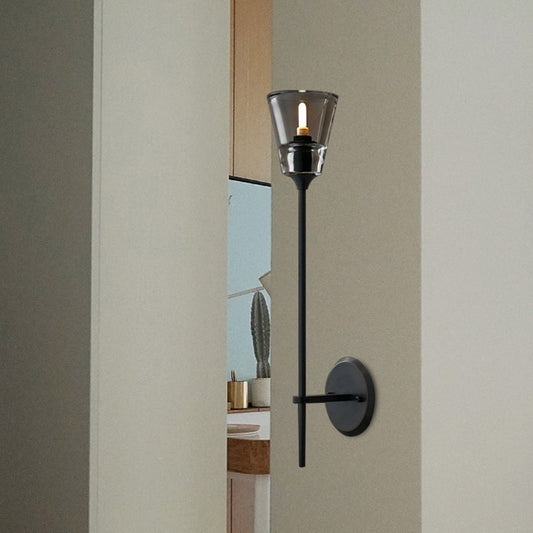 Rynx | Cone-Shaped Bathroom Wall Light Retro Clear Glass 1/2 Light Black/Brass LED Wall Mount Lighting