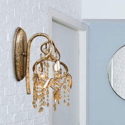 Rynx | Decorative Branch Wall-Mount Lighting 2 Lights Translucent Crystal LED Wall Light in Brass