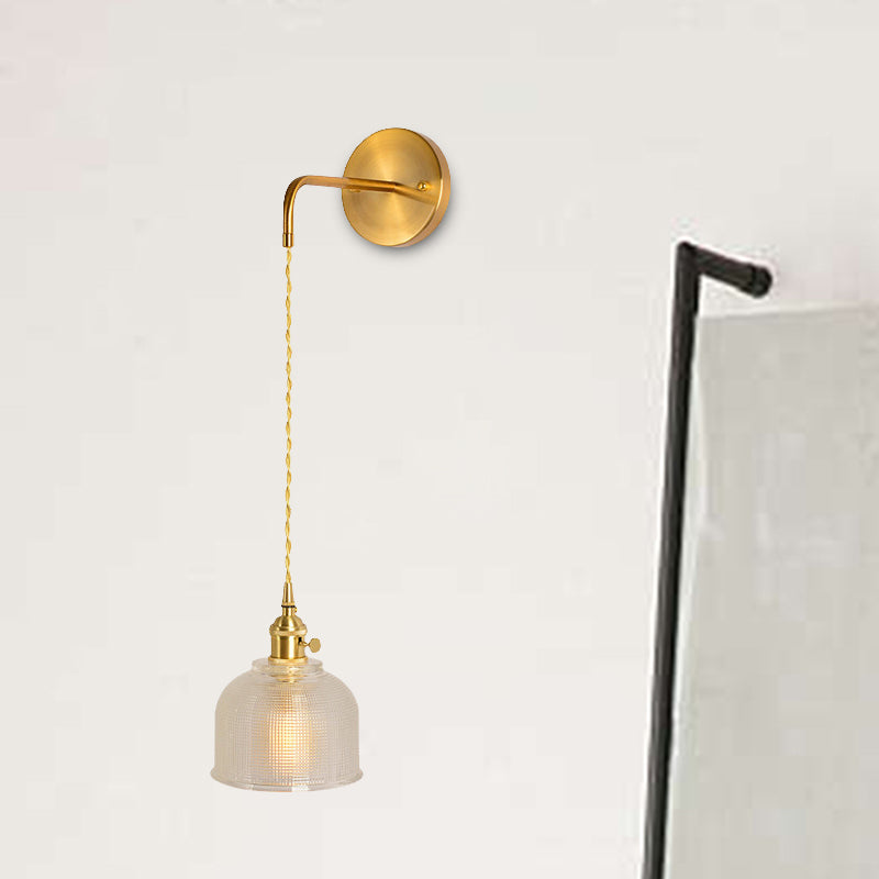 Rynx | 1 Light Wall Mounted Lighting Traditional Dome/Cone Clear Prismatic Glass LED Sconce Fixture in Gold