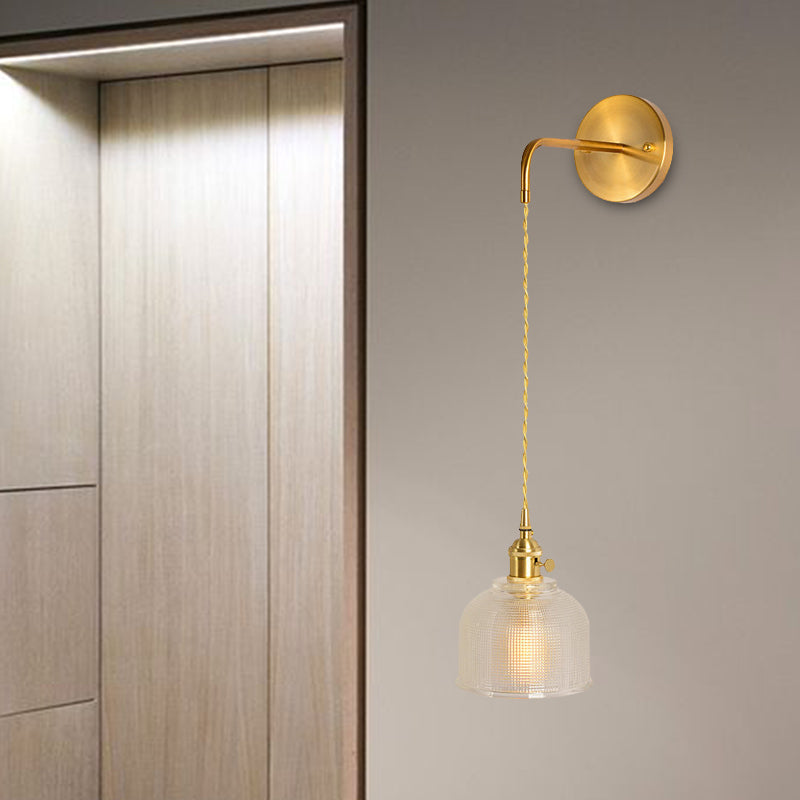 Rynx | 1 Light Wall Mounted Lighting Traditional Dome/Cone Clear Prismatic Glass LED Sconce Fixture in Gold