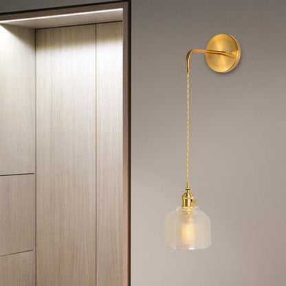 Rynx | 1 Light Wall Mounted Lighting Traditional Dome/Cone Clear Prismatic Glass LED Sconce Fixture in Gold