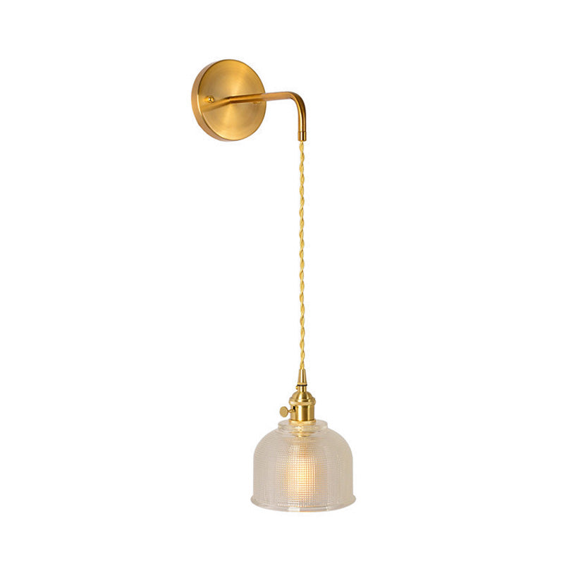 Rynx | 1 Light Wall Mounted Lighting Traditional Dome/Cone Clear Prismatic Glass LED Sconce Fixture in Gold