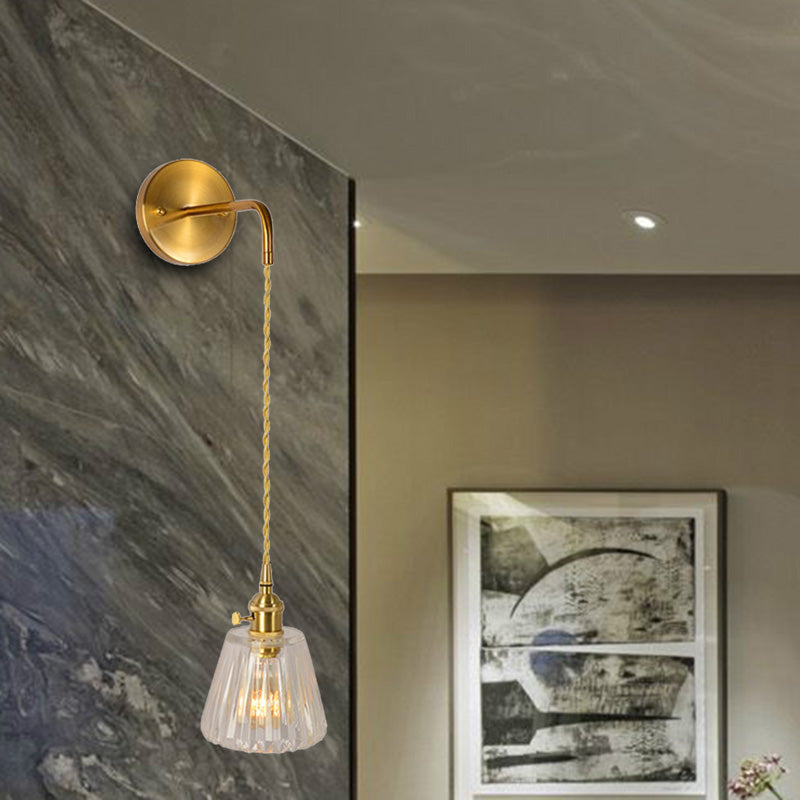 Rynx | 1 Light Wall Mounted Lighting Traditional Dome/Cone Clear Prismatic Glass LED Sconce Fixture in Gold