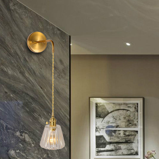 Rynx | 1 Light Wall Mounted Lighting Traditional Dome/Cone Clear Prismatic Glass LED Sconce Fixture in Gold