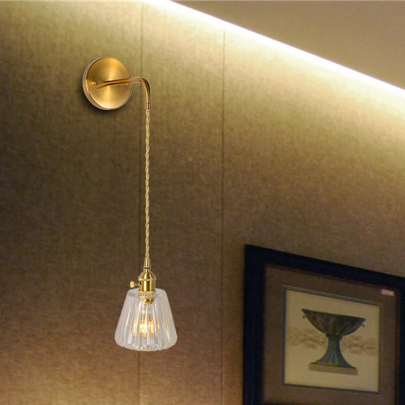 Rynx | 1 Light Wall Mounted Lighting Traditional Dome/Cone Clear Prismatic Glass LED Sconce Fixture in Gold
