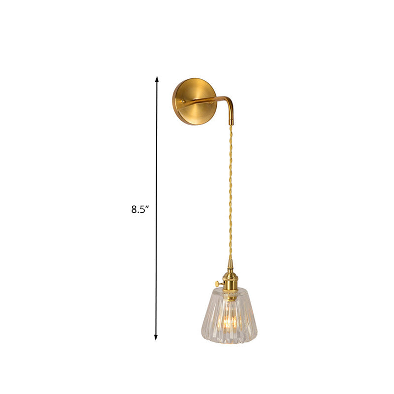 Rynx | 1 Light Wall Mounted Lighting Traditional Dome/Cone Clear Prismatic Glass LED Sconce Fixture in Gold