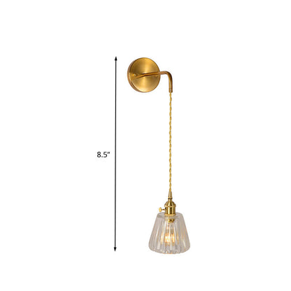 Rynx | 1 Light Wall Mounted Lighting Traditional Dome/Cone Clear Prismatic Glass LED Sconce Fixture in Gold
