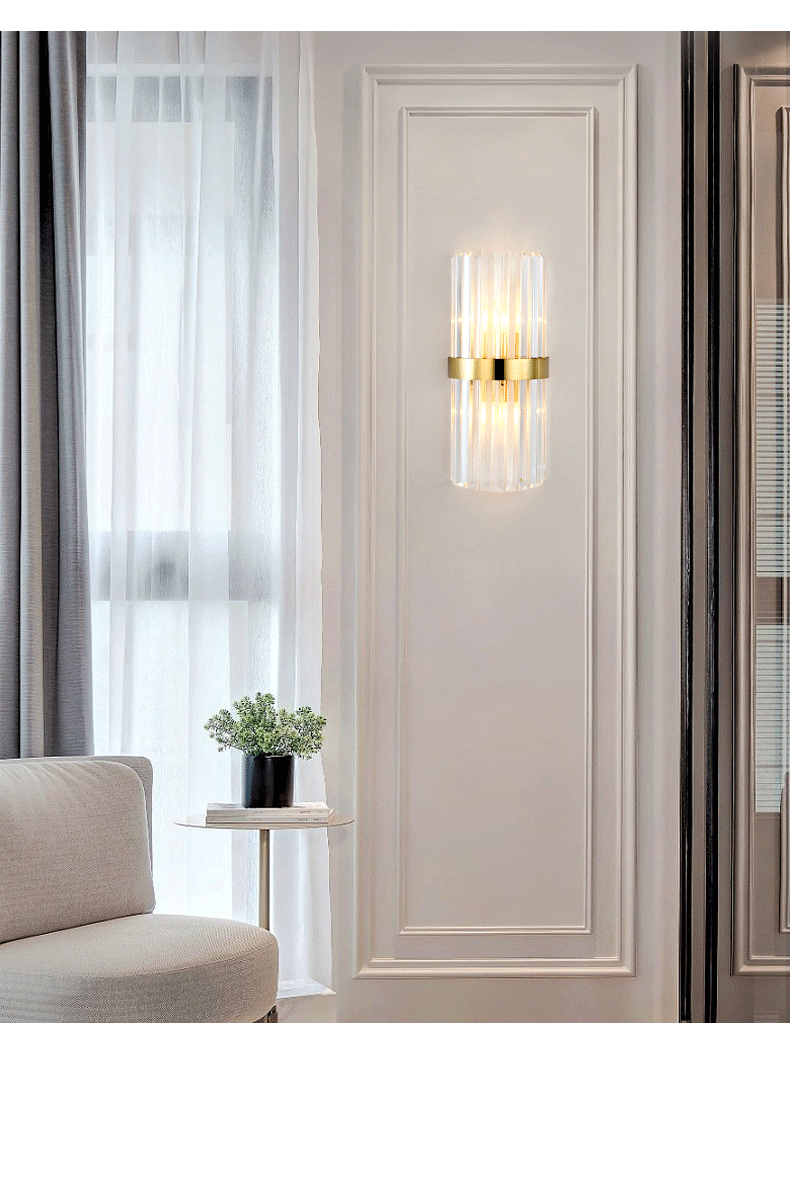Rynx | Cylinder/Curved Wall Lamp Postmodern Prism/Ribbed Crystal 2-Light Living Room Ceiling Mount Wall Lamp in Gold