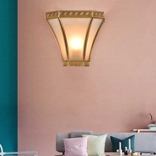 Rynx | Flared Brass Wall Light Vintage 1 Bulb Gold Finish Wall Mounted Lamp with Frosted Glass Shade