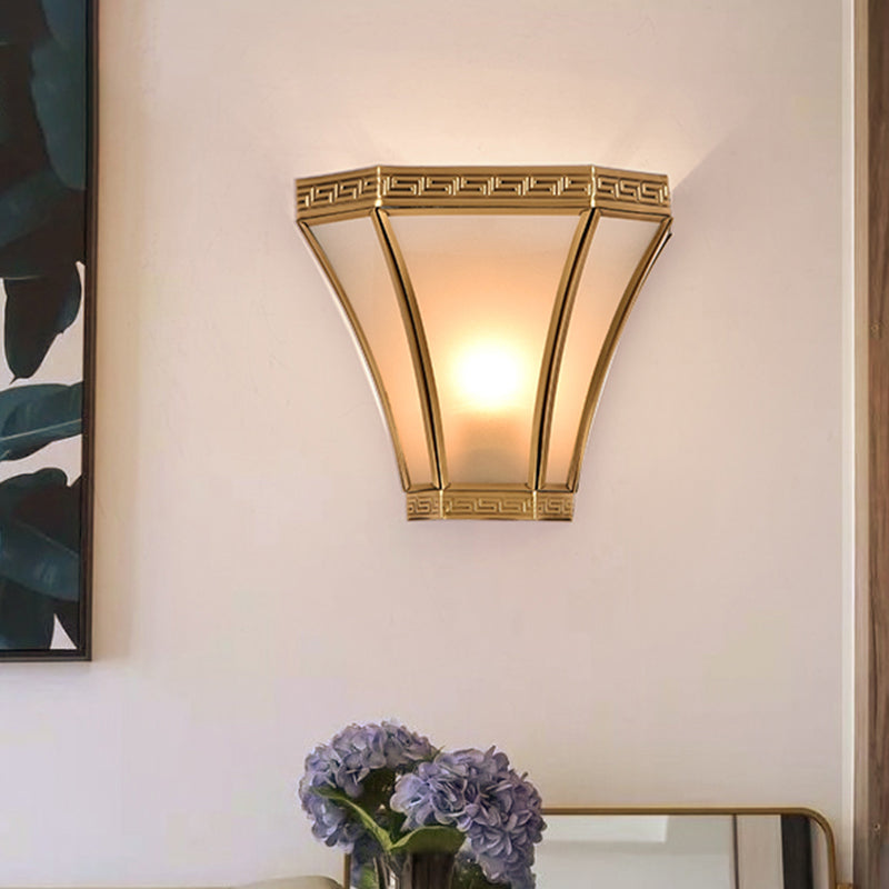 Rynx | Flared Brass Wall Light Vintage 1 Bulb Gold Finish Wall Mounted Lamp with Frosted Glass Shade