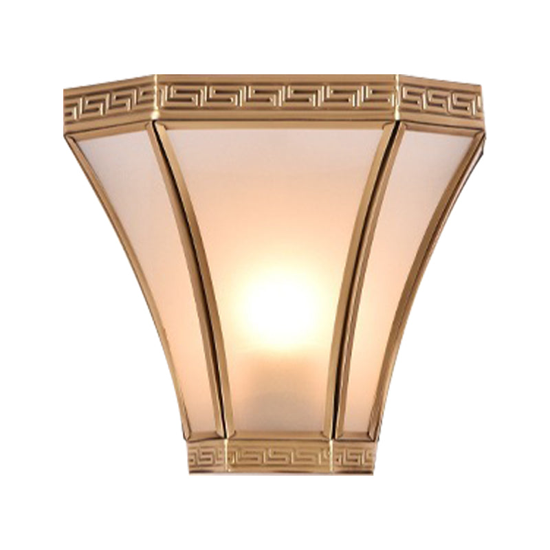Rynx | Flared Brass Wall Light Vintage 1 Bulb Gold Finish Wall Mounted Lamp with Frosted Glass Shade