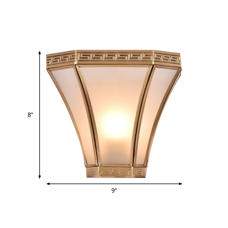 Rynx | Flared Brass Wall Light Vintage 1 Bulb Gold Finish Wall Mounted Lamp with Frosted Glass Shade