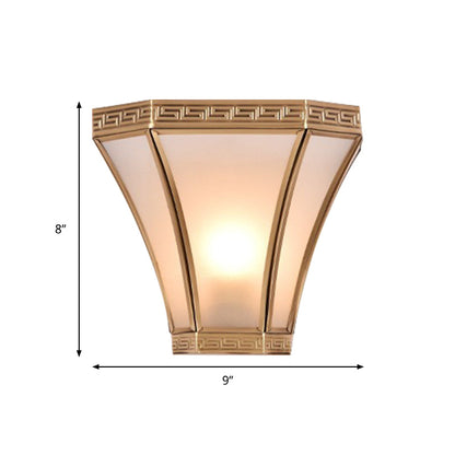 Rynx | Flared Brass Wall Light Vintage 1 Bulb Gold Finish Wall Mounted Lamp with Frosted Glass Shade