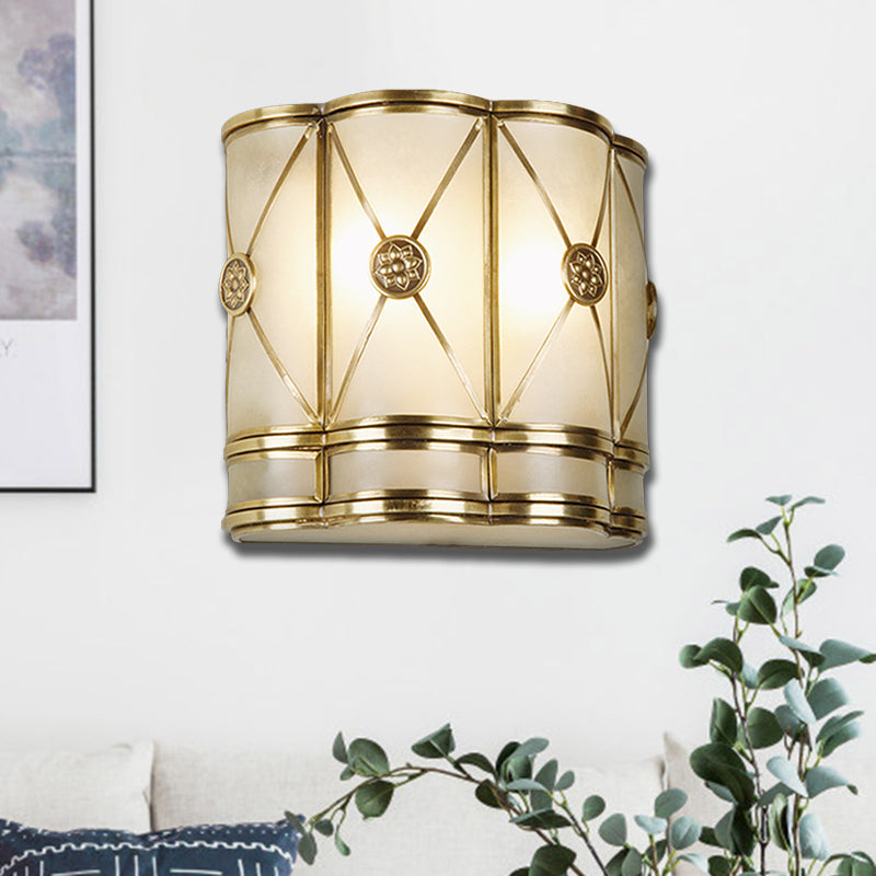 Rynx | Gold N tapered/cylindrical wall lamp 7.5"/10" H Vintage frosted glass 1 lamp flush sconce light