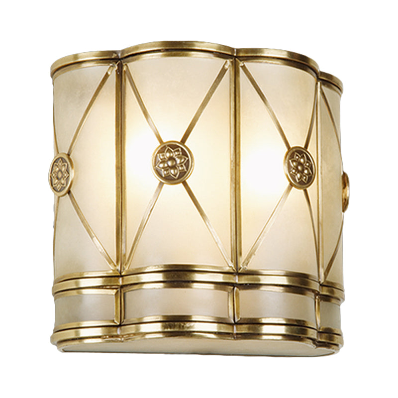 Rynx | Gold N tapered/cylindrical wall lamp 7.5"/10" H Vintage frosted glass 1 lamp flush sconce light