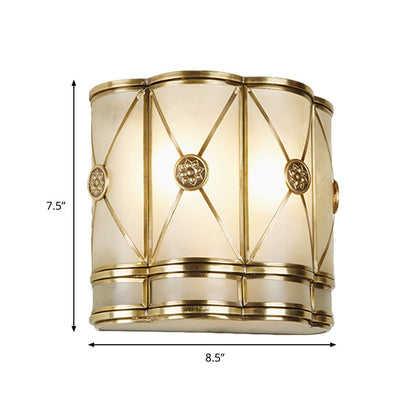 Rynx | Gold N tapered/cylindrical wall lamp 7.5"/10" H Vintage frosted glass 1 lamp flush sconce light
