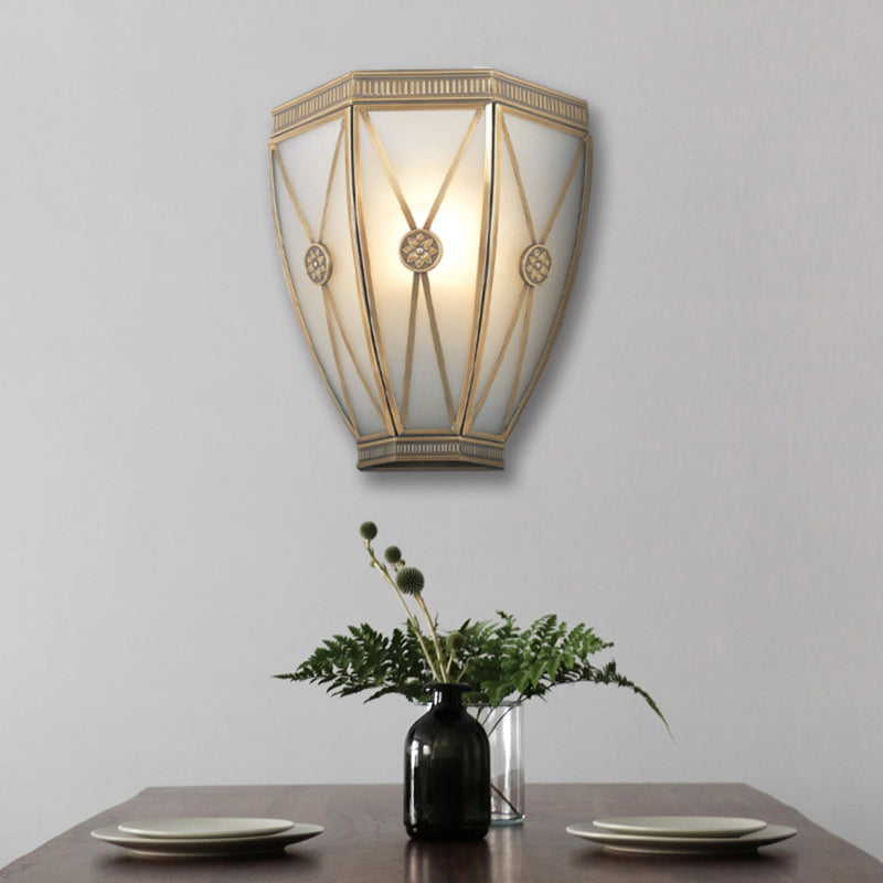 Rynx | Gold N tapered/cylindrical wall lamp 7.5"/10" H Vintage frosted glass 1 lamp flush sconce light