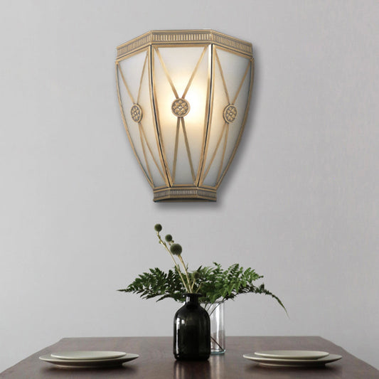 Rynx | Gold N tapered/cylindrical wall lamp 7.5"/10" H Vintage frosted glass 1 lamp flush sconce light