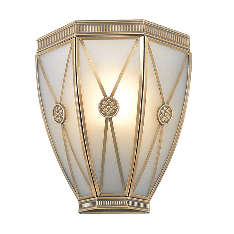 Rynx | Gold N tapered/cylindrical wall lamp 7.5"/10" H Vintage frosted glass 1 lamp flush sconce light