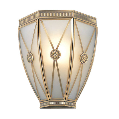 Rynx | Gold N tapered/cylindrical wall lamp 7.5"/10" H Vintage frosted glass 1 lamp flush sconce light