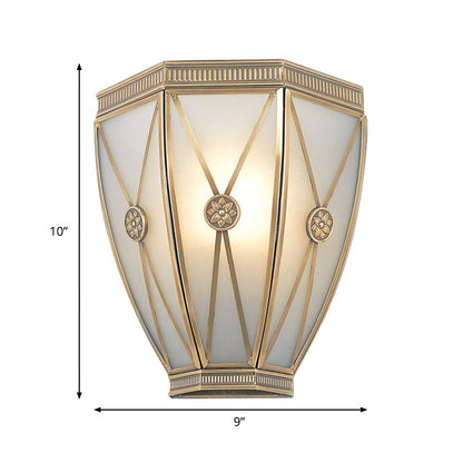 Rynx | Gold N tapered/cylindrical wall lamp 7.5"/10" H Vintage frosted glass 1 lamp flush sconce light