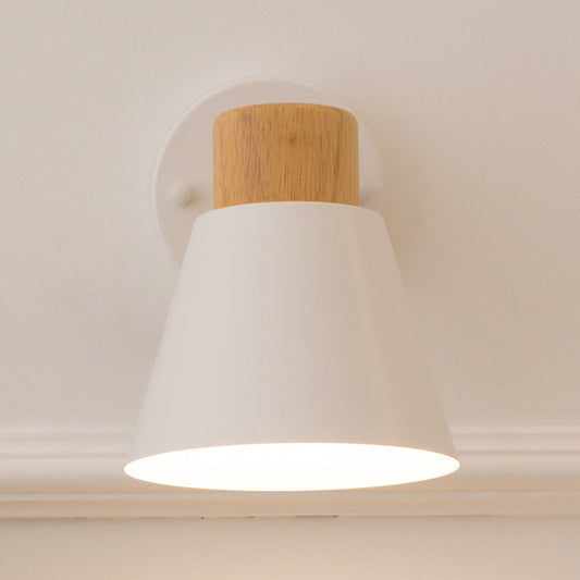Rynx | Modernist Conical Wall Lamp Metal 1 Lamp Wall Mount Light Fixture in White with Wooden Cover