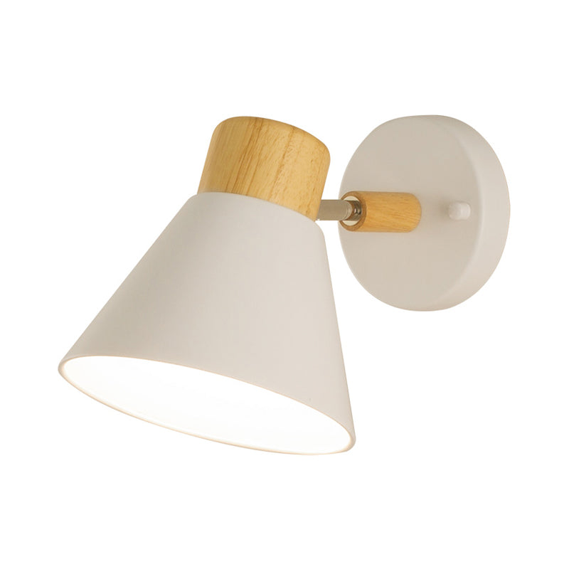 Rynx | Modernist Conical Wall Lamp Metal 1 Lamp Wall Mount Light Fixture in White with Wooden Cover