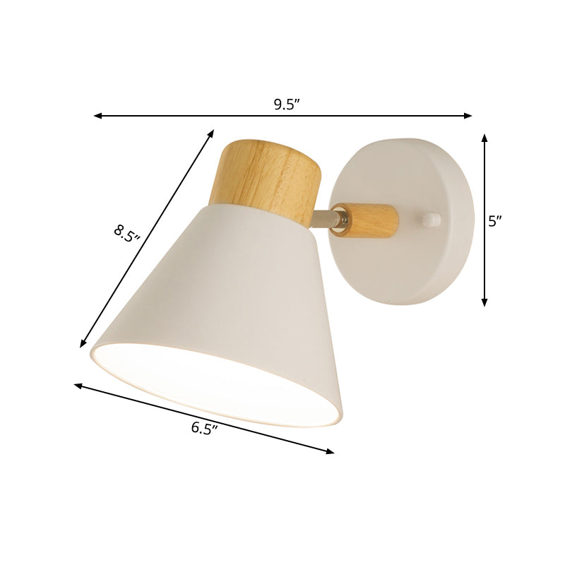 Rynx | Modernist Conical Wall Lamp Metal 1 Lamp Wall Mount Light Fixture in White with Wooden Cover