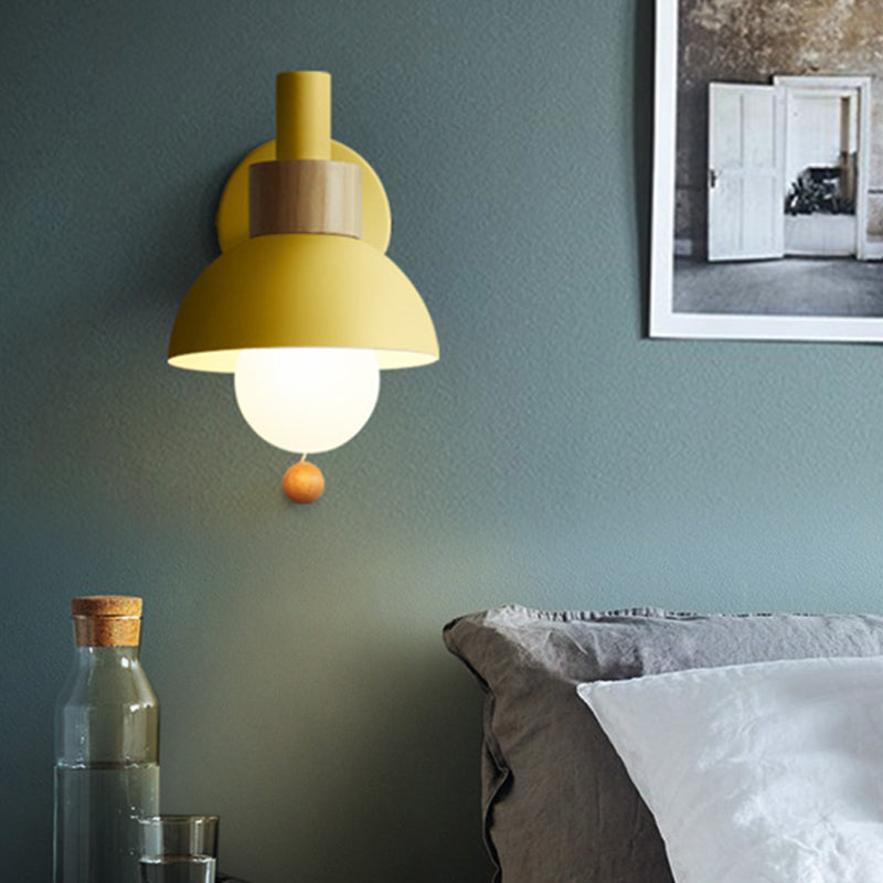 Rynx | 1 Head Nightstand Wall Lamp Macaron White/Pink/Yellow Scone Light Arrangement with Curved Metal Shade