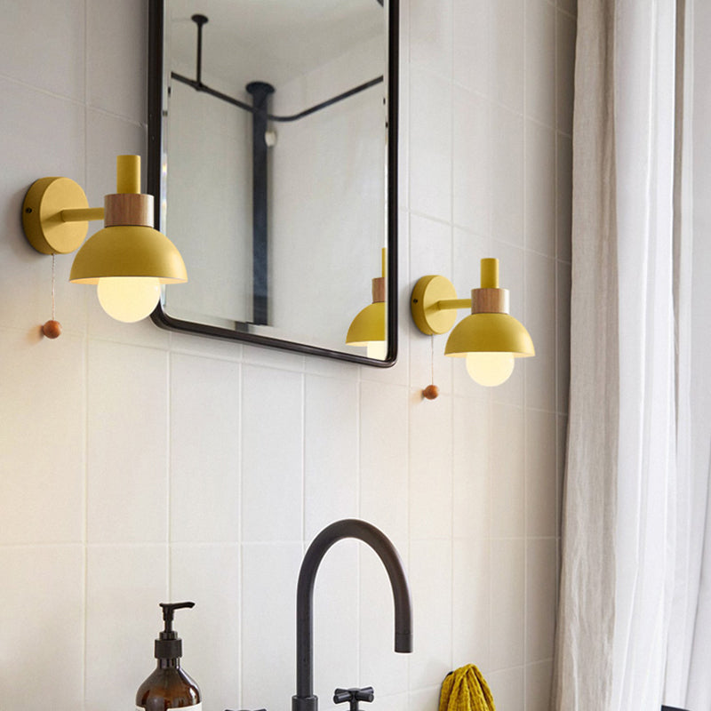 Rynx | 1 Head Nightstand Wall Lamp Macaron White/Pink/Yellow Scone Light Arrangement with Curved Metal Shade