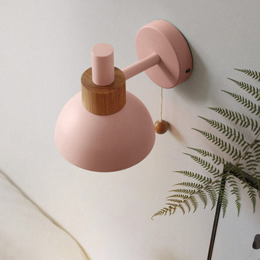 Rynx | 1 Head Nightstand Wall Lamp Macaron White/Pink/Yellow Scone Light Arrangement with Curved Metal Shade